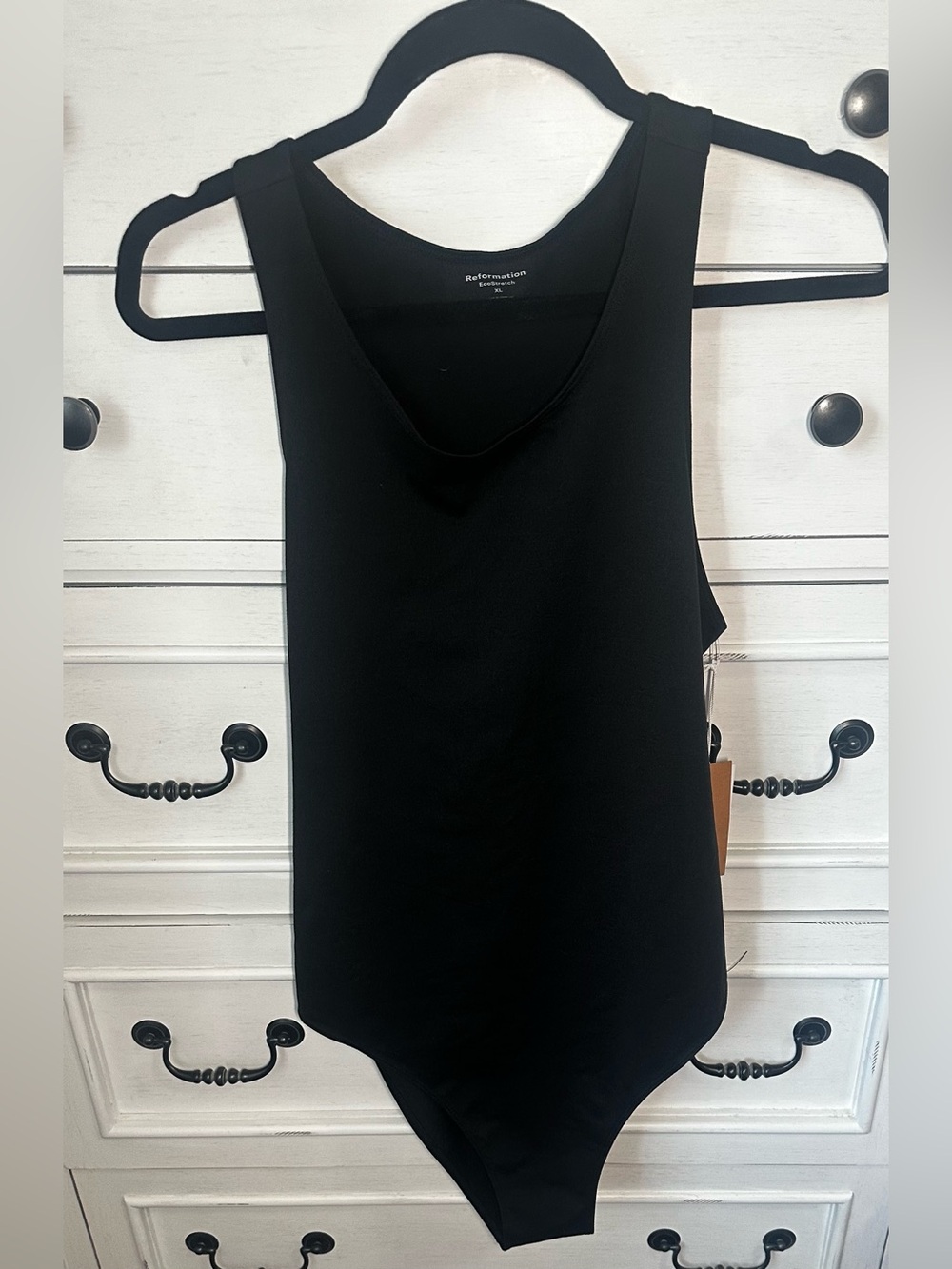Reformation Lindsay Ecostretch Bodysuit Black - Size XL